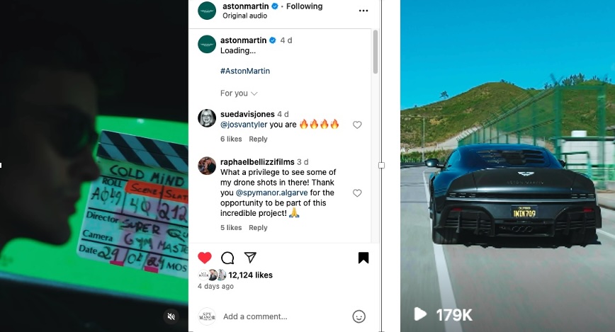 Aston Martin Instagram Post about Cold Mind